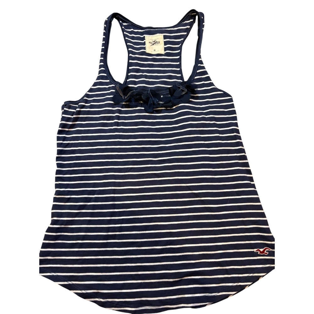 Hollister Womens Navy Blue White Striped Floral Racerback Tank Top Medium